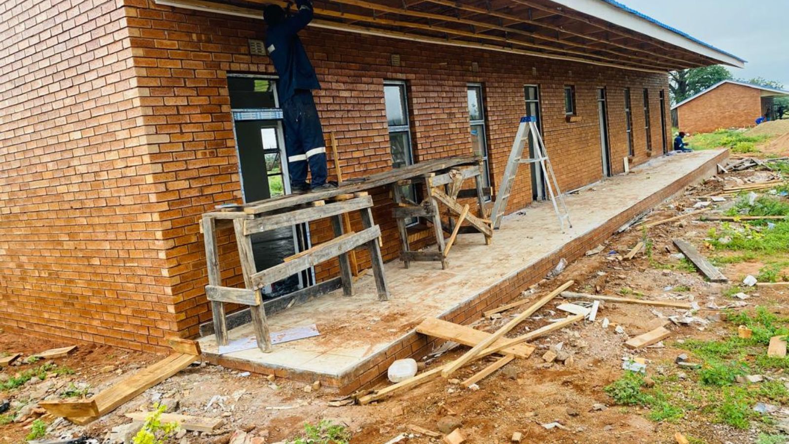 brick walls under construction on an open site, Gweru